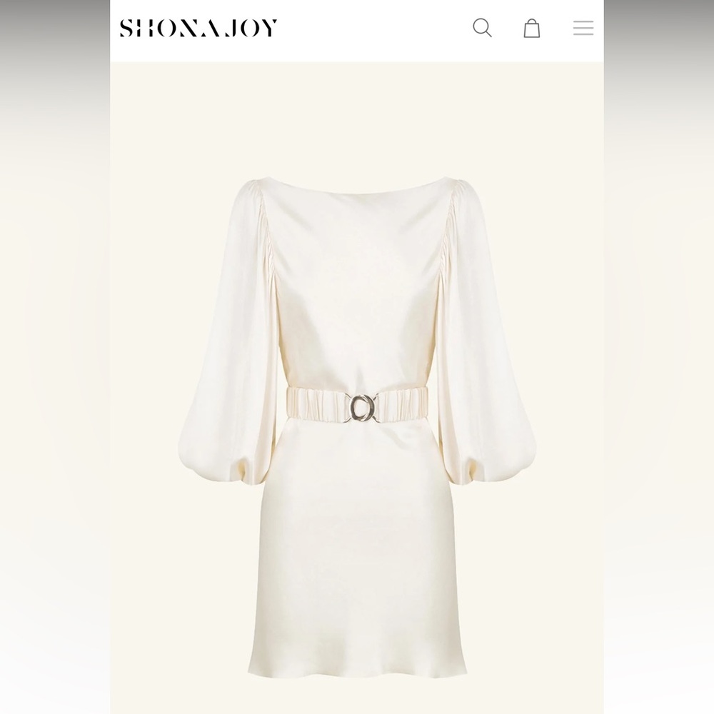 Shona Joy Cream Satin Mini Dress with Belt